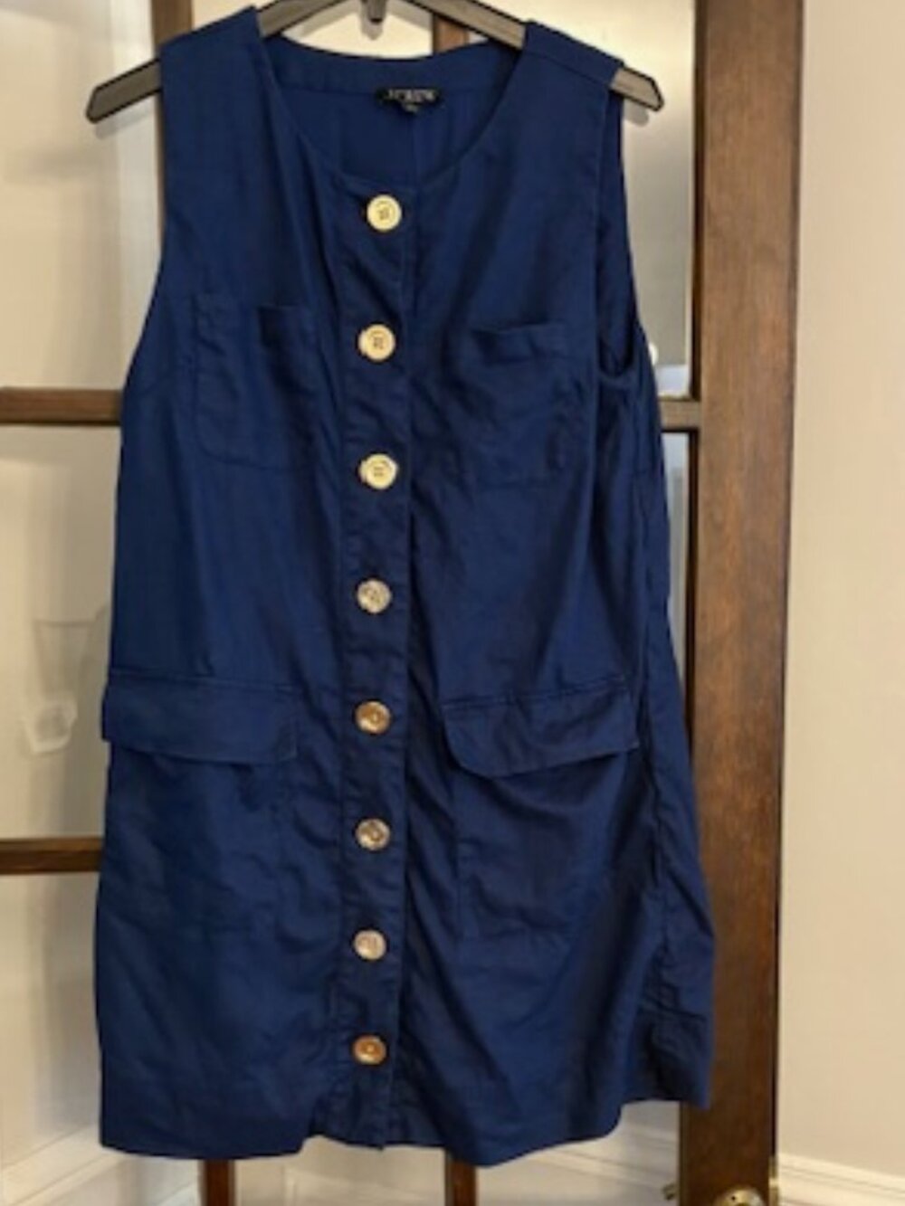 J.Crew Navy Blue Linen Button-Front Mini Dress, Size Small